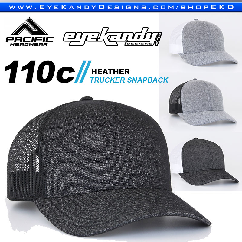 New Badge Style - Pacific Headwear 110C-Heather Trucker Snapback