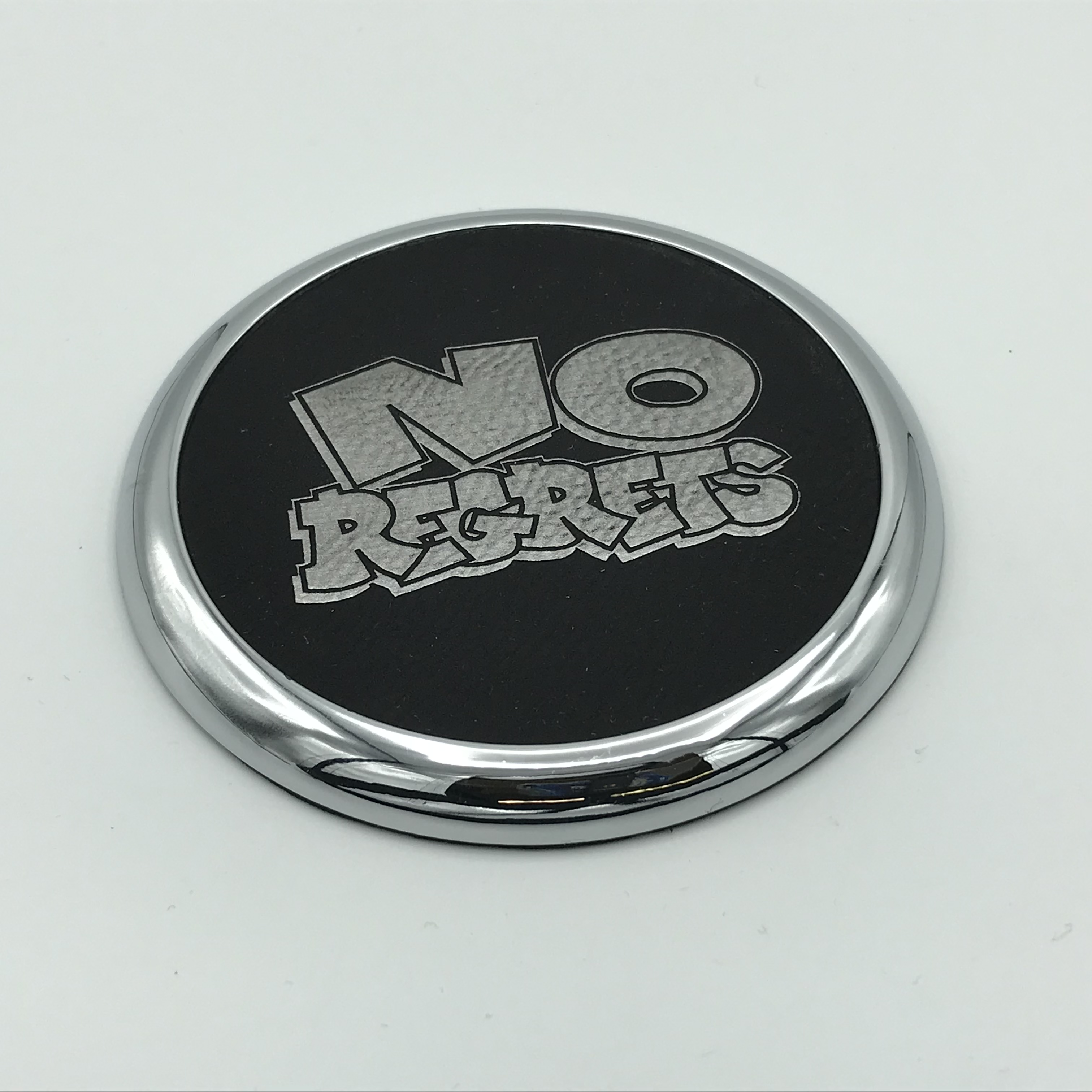 NR - Engraved Leatherette Round Coaster w/ Silver Edge