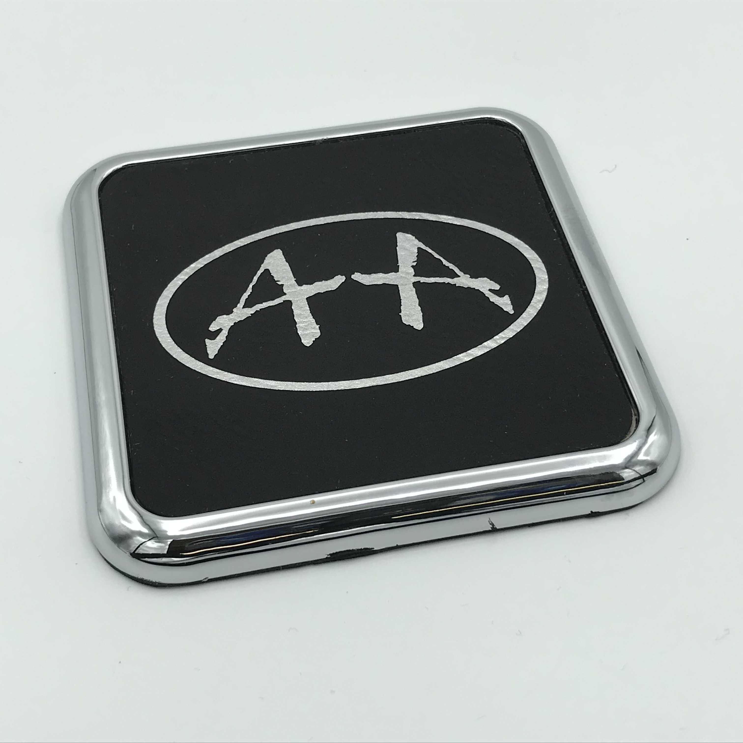 AA - Engraved Leatherette Square Coaster w/ Silver Edge