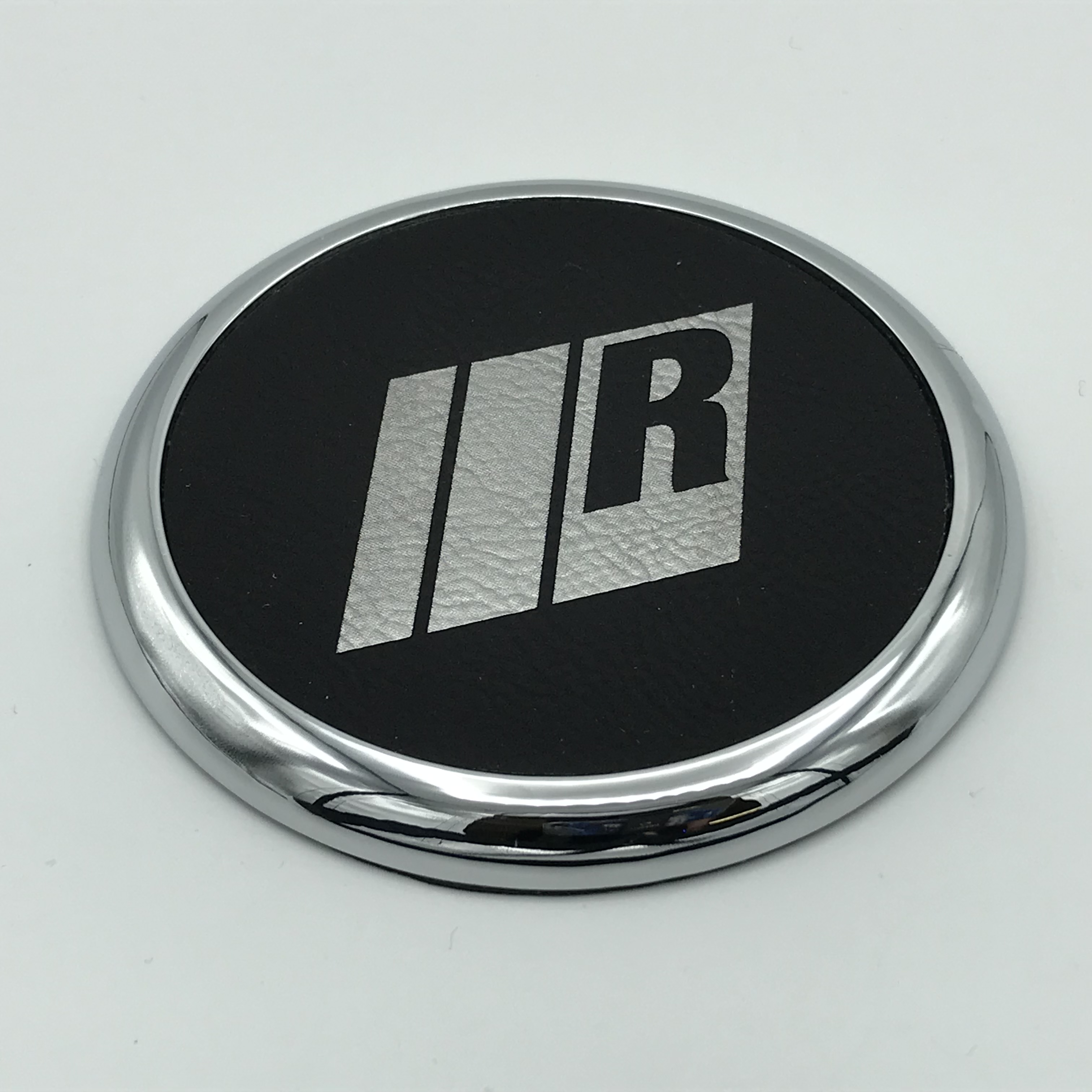 RA - Engraved Leatherette Round Coaster w/ Silver Edge