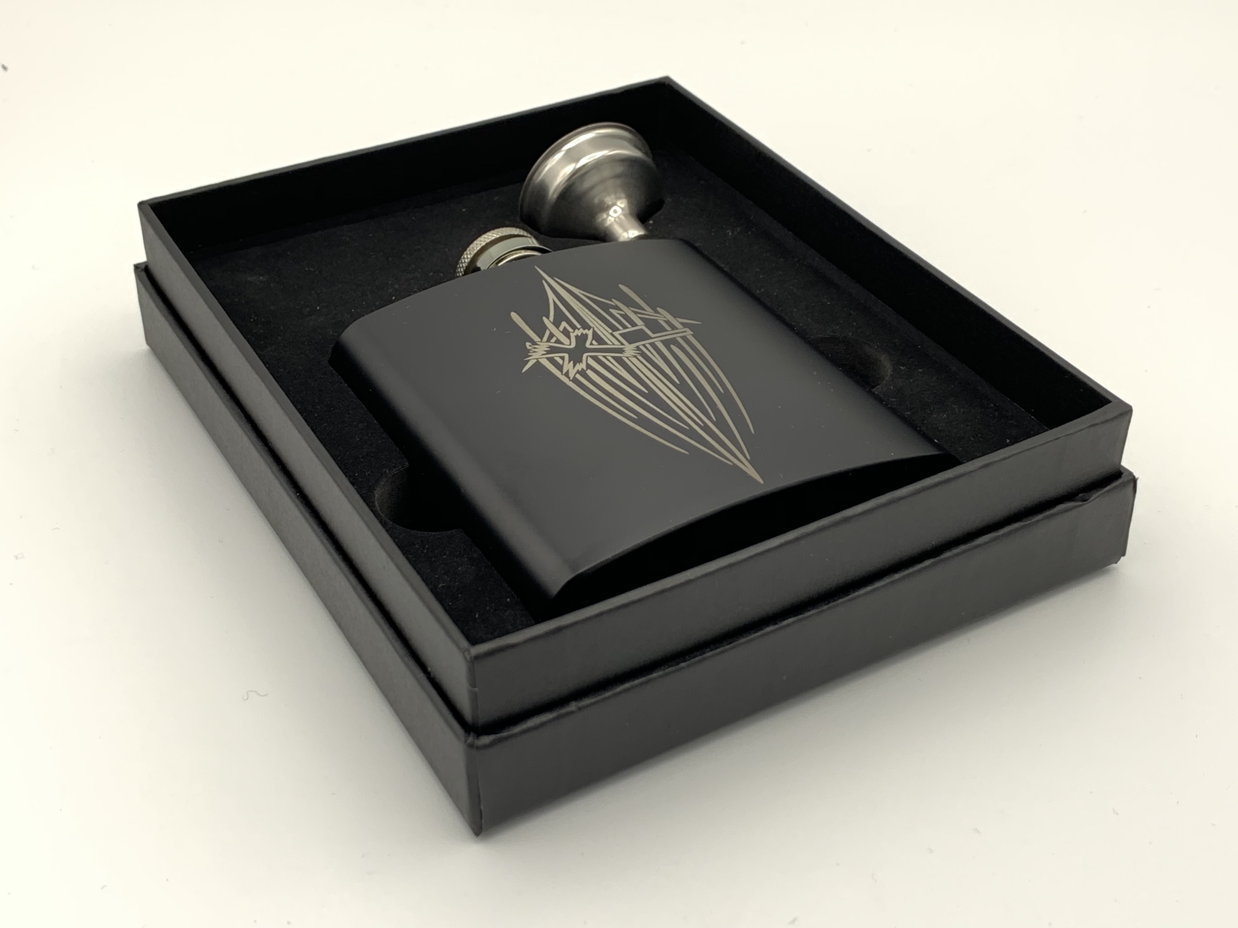 XL - Engraved 6oz Matte Black Flask in Black Presentation Box