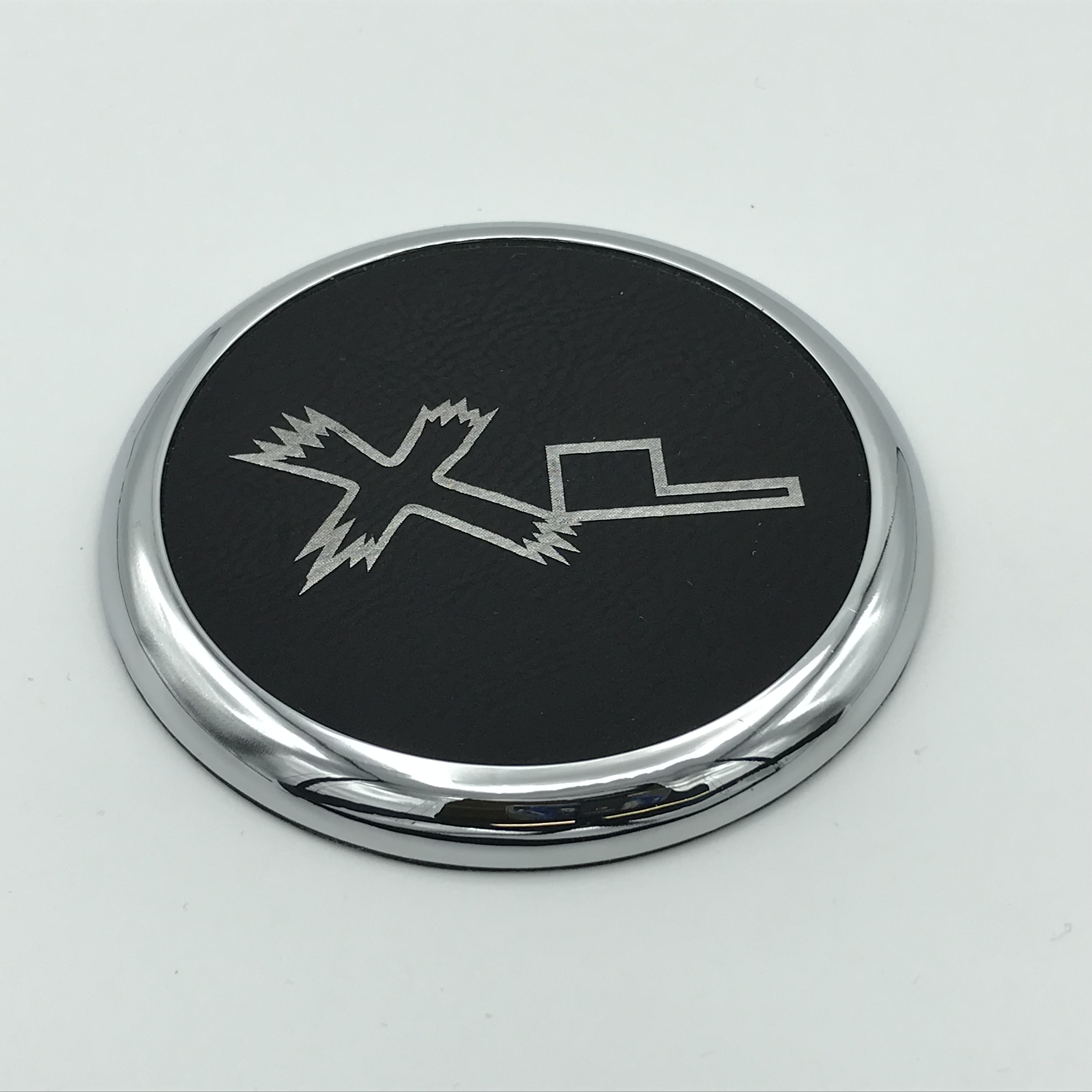 XL - Engraved Leatherette Round Coaster w/ Silver Edge