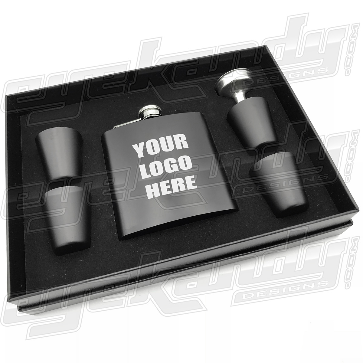 DTE - Engraved 6oz Matte Black Flask Set -Black Presentation Box